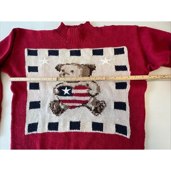 Talbots Women’s Knit Sweater Bear American Flag Size Large Petite Patriotic READ - Picture 9 of 15